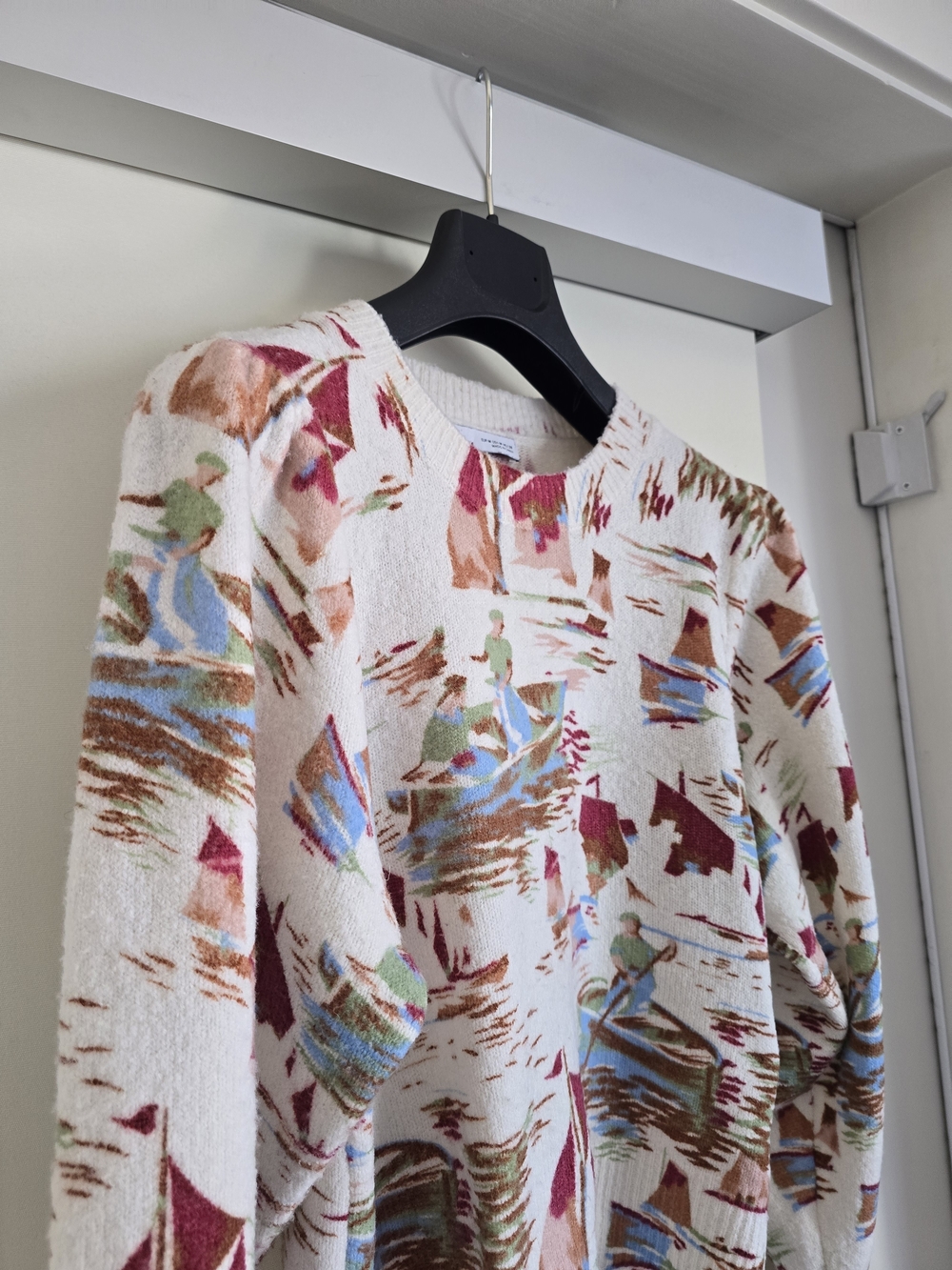 Zara Sailor Soft Feel Oversized Cream Crewneck Sweater Landscape Print - SZ Med - Picture 4 of 9
